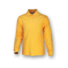 Load image into Gallery viewer, Kids Plain Colour Poly Face Cotton Backing Long Sleeve Polo
