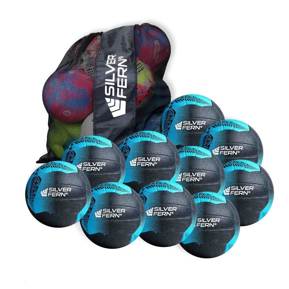 Silver Fern Falcon Match Netballs Pack of 10 With  Carry Bag Blue/Black