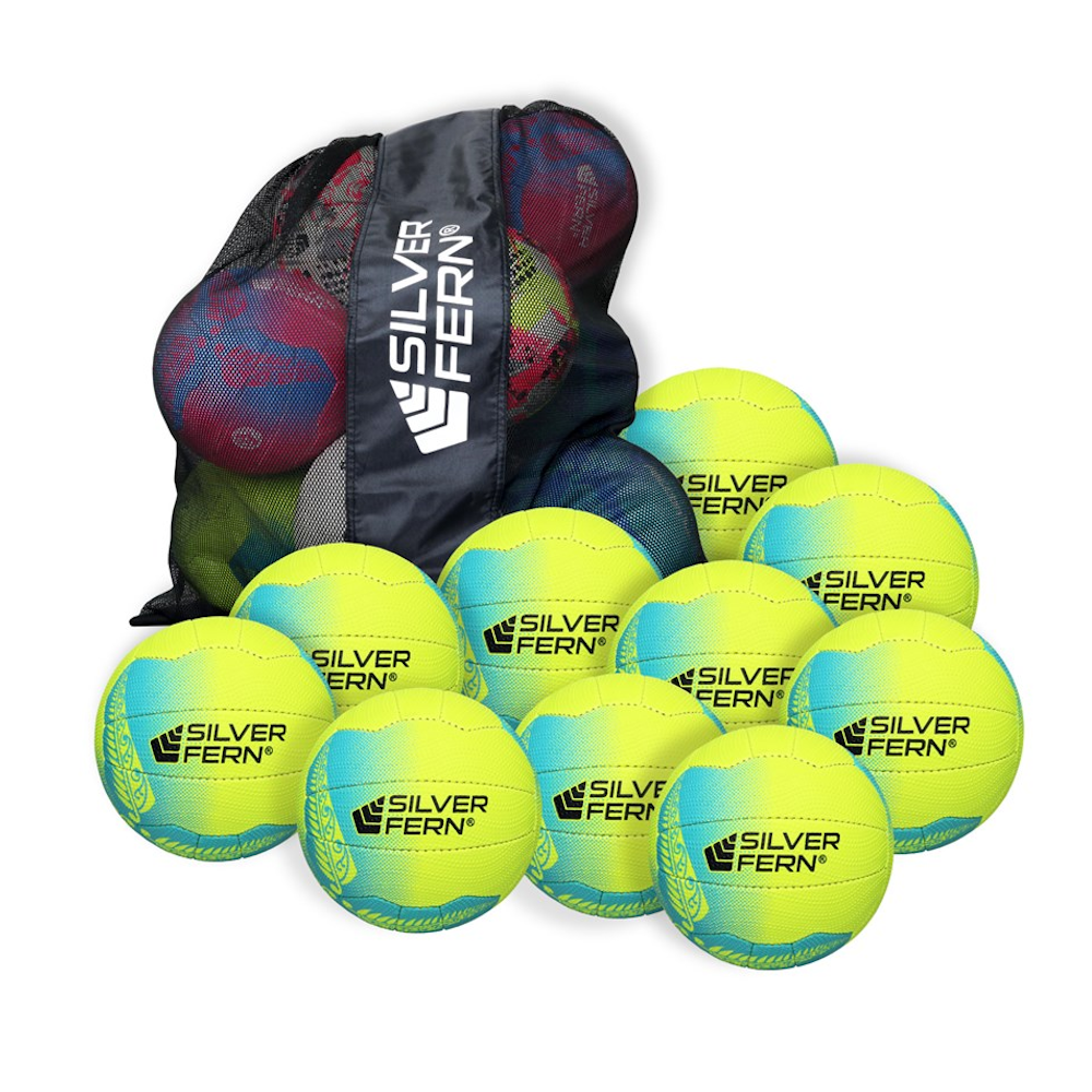 Silver Fern Falcon Match Netballs Pack of 10 With  Carry Bag Yellow/Turquoise