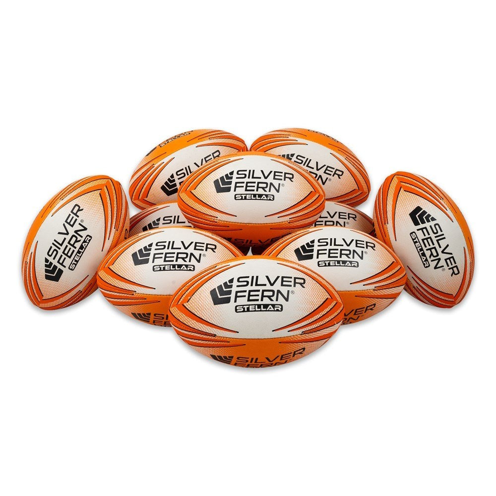 Silver Fern Stellar Rugby Ball Pack of 10 With Carry Bag Size 2.5