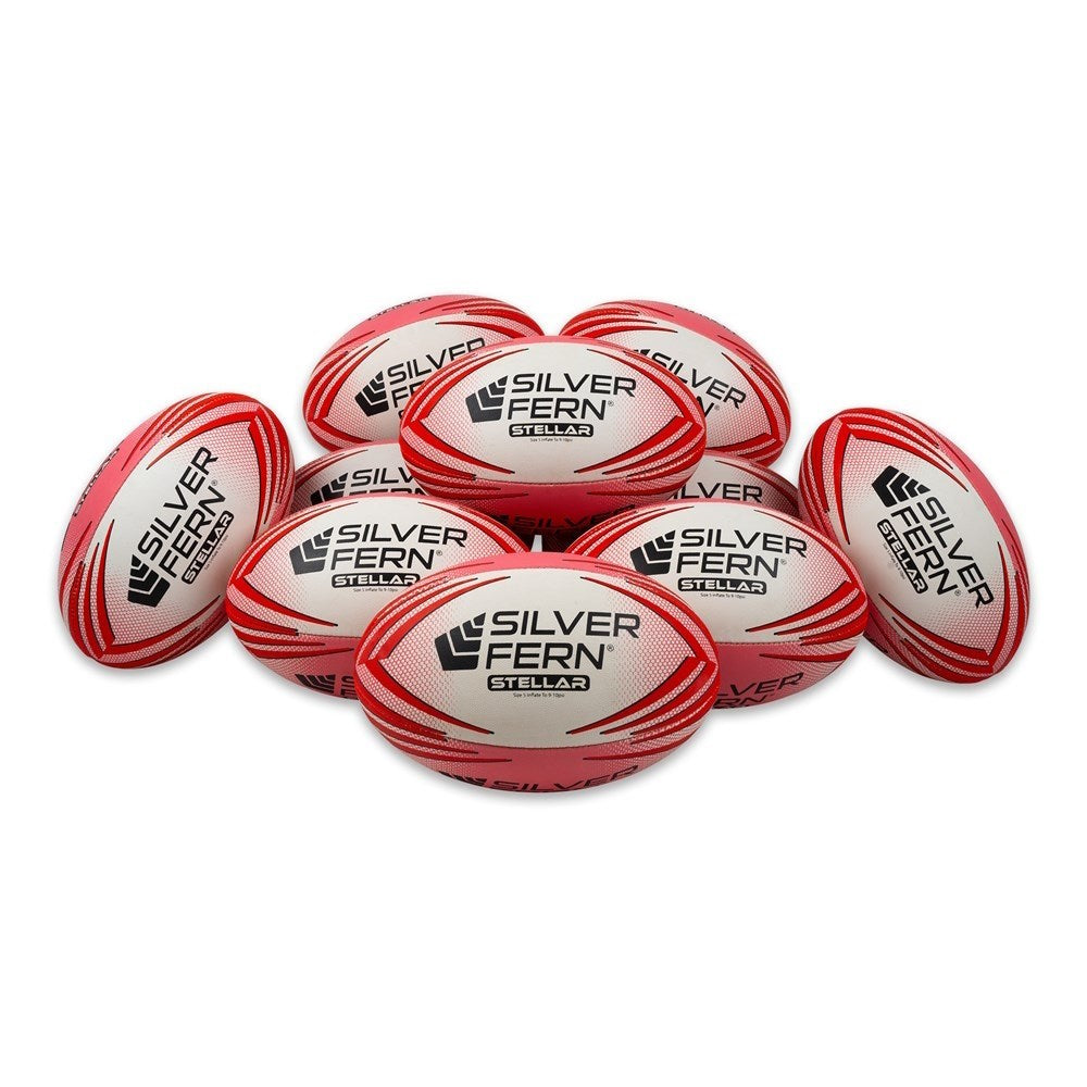 Silver Fern Stellar Rugby Ball Pack of 10 With Carry Bag Size 5