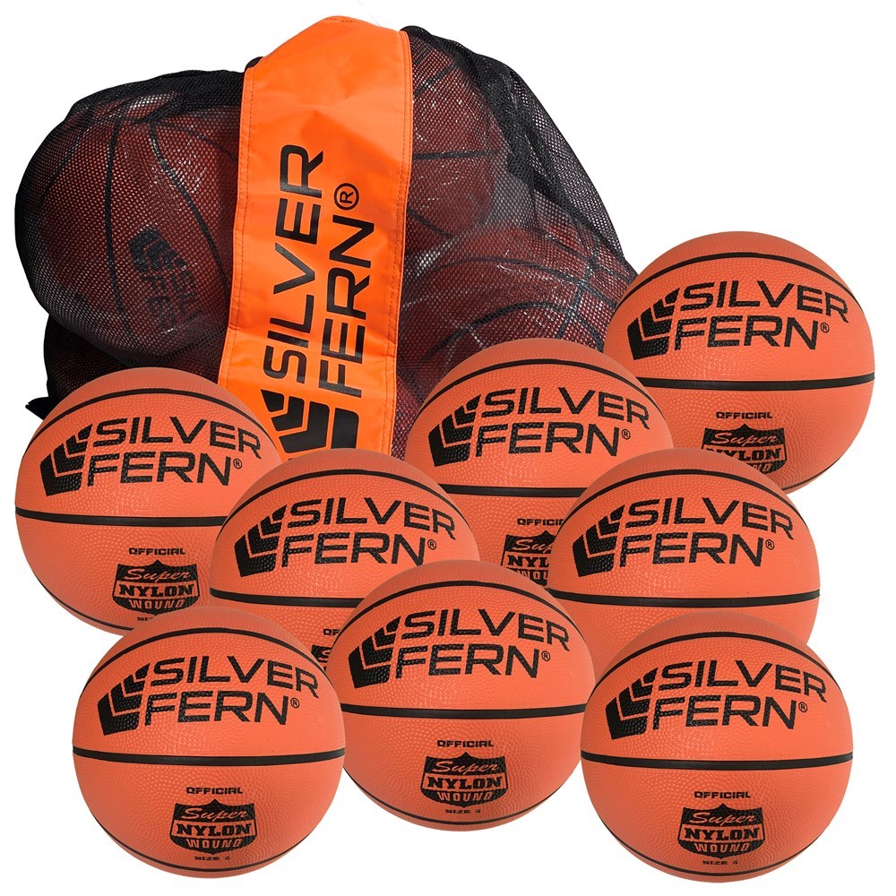Silver Fern Nylon Wound Basketball Set of 8 with Carry Sack