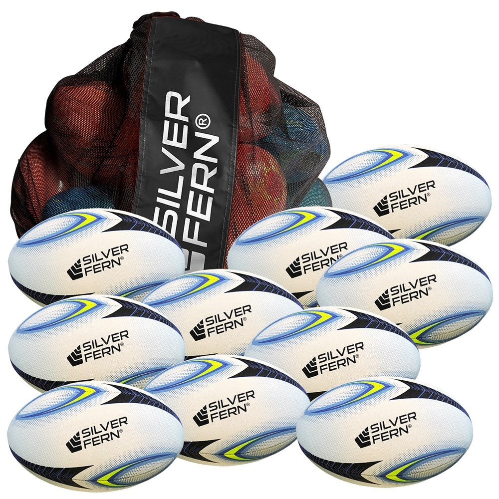 Silver Fern SFX300 Rugby Ball Pack of 10 With Carry Bag Size 5