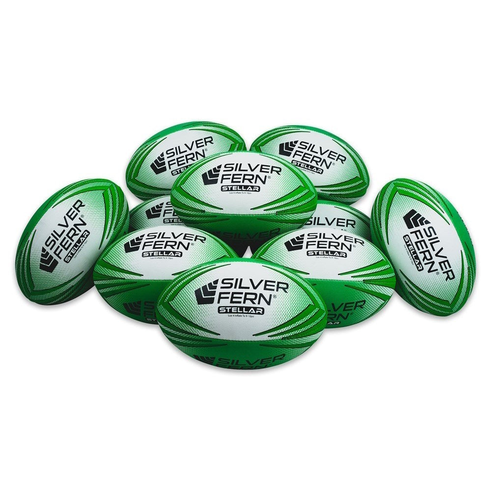 Silver Fern Stellar Rugby Ball Pack of 10 With Carry Bag Size 4