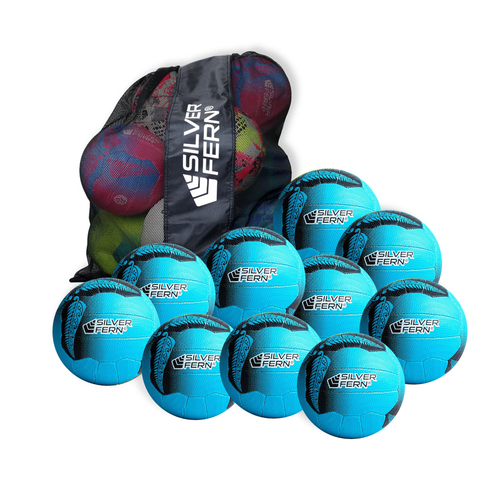 Silver Fern Tui Match Netballs Pack of 10 With Carry Bag Blue/Black